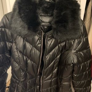 Black Kenneth Cole Coat with fur trim